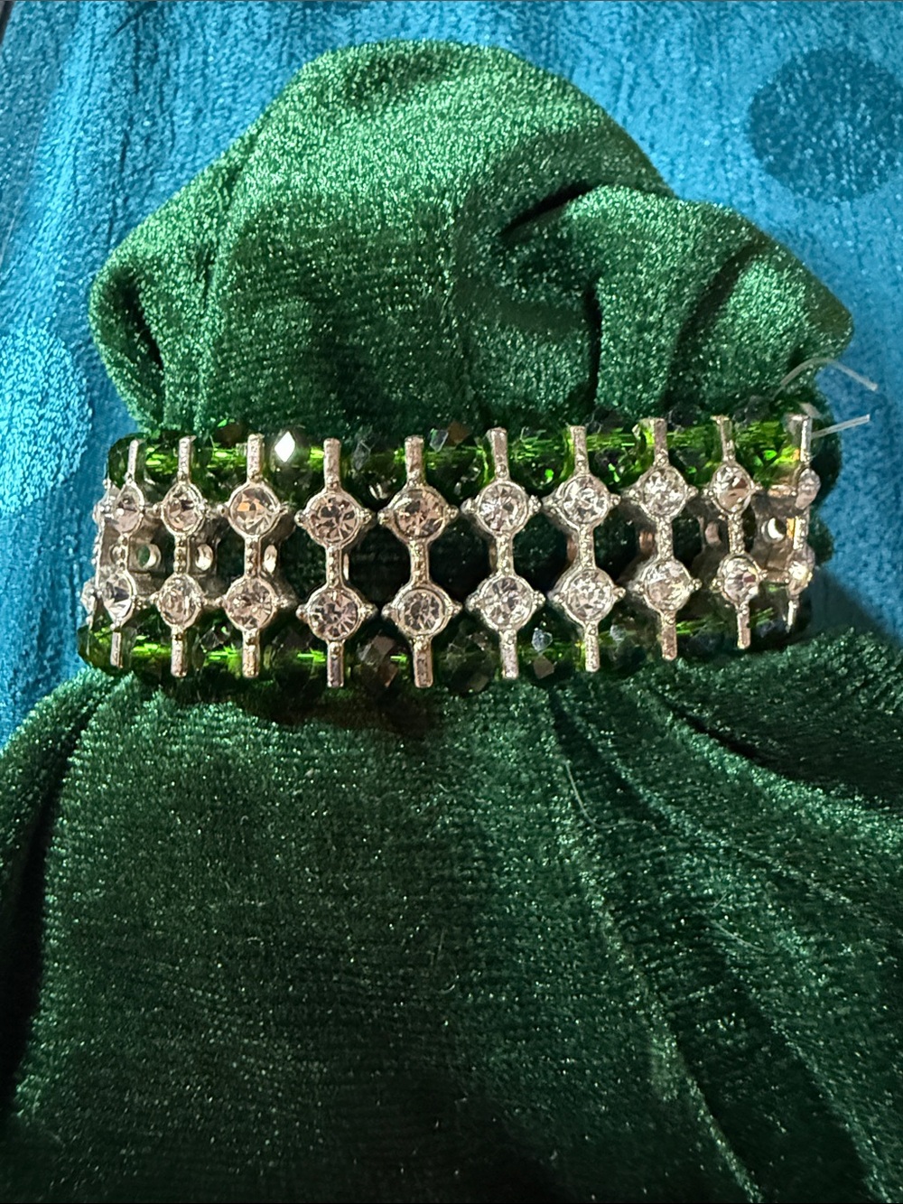 Green Crystal Stretch Bracelet with Silver Accents